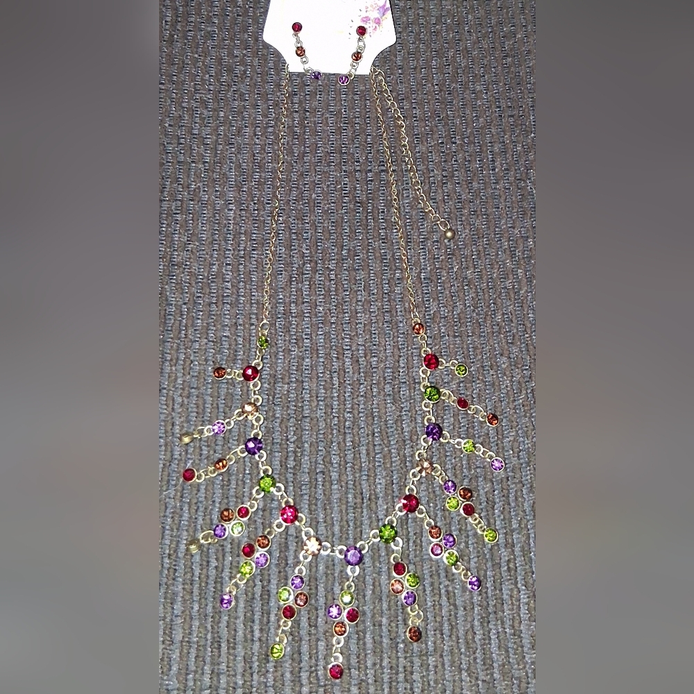 Elegant Multicolor Gemstone Necklace And Earring Set.